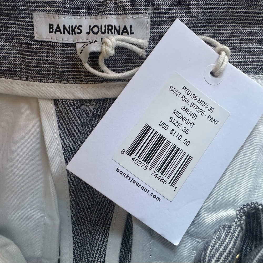 NWT! Banks Journal Blue/White “Saint” Linen Cotton Slight Cropped Pants Size 36 - Picture 12 of 13
